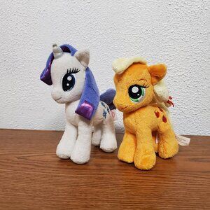 Plush My Little Pony 2014 Rarity Unicorn and 2013 Apple Jack Stuffed Animals 6"